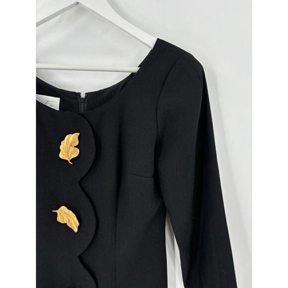 Santa Fe Vintage Dress Womens 2 Black Gold Leaf Applique Long Sleeves Full Zip - Picture 5 of 16